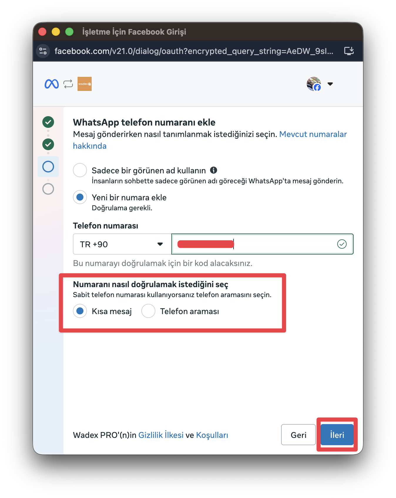 Doğrulama yöntemi seçimi