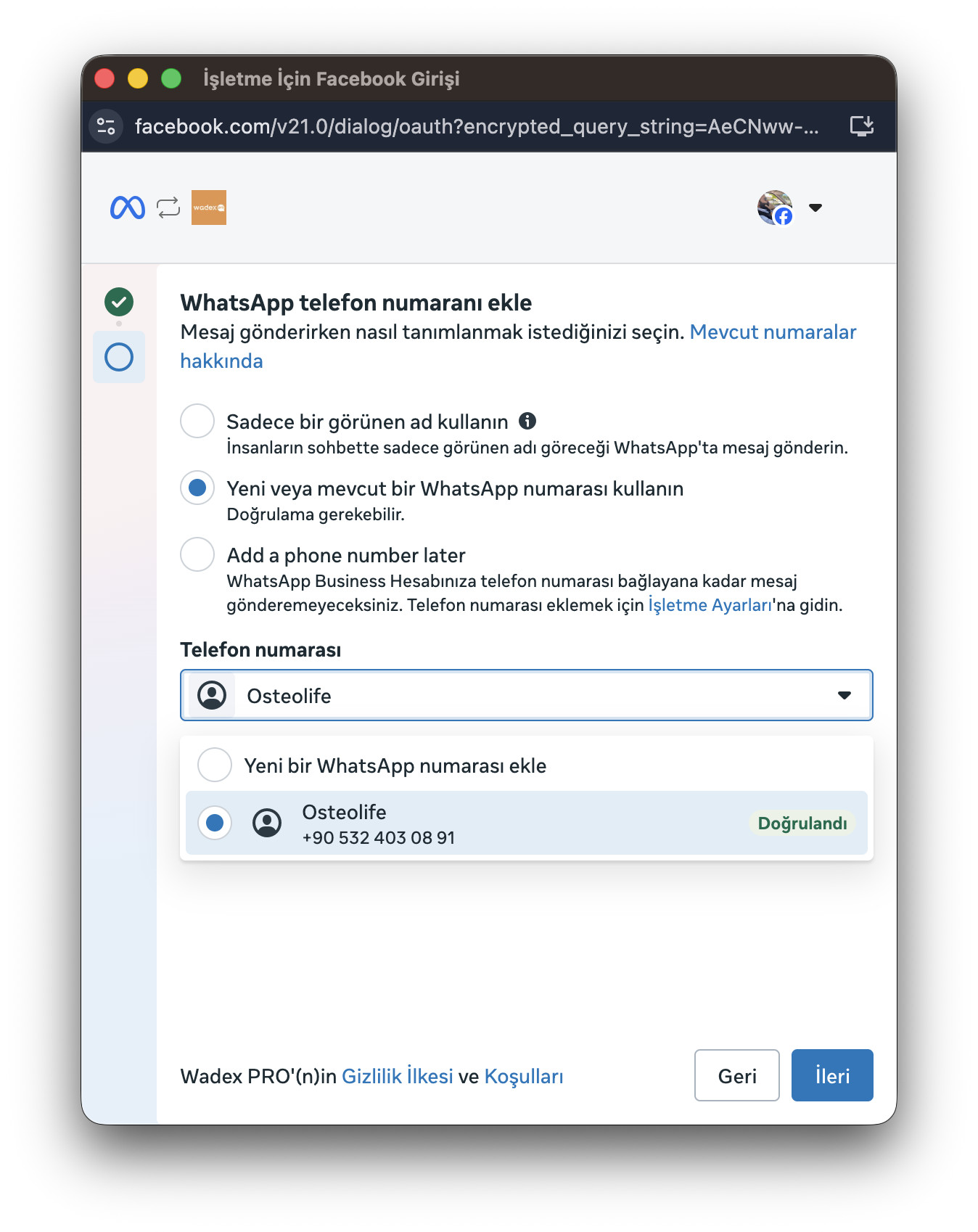 Daha önce doğrulanmış numarayı kullan