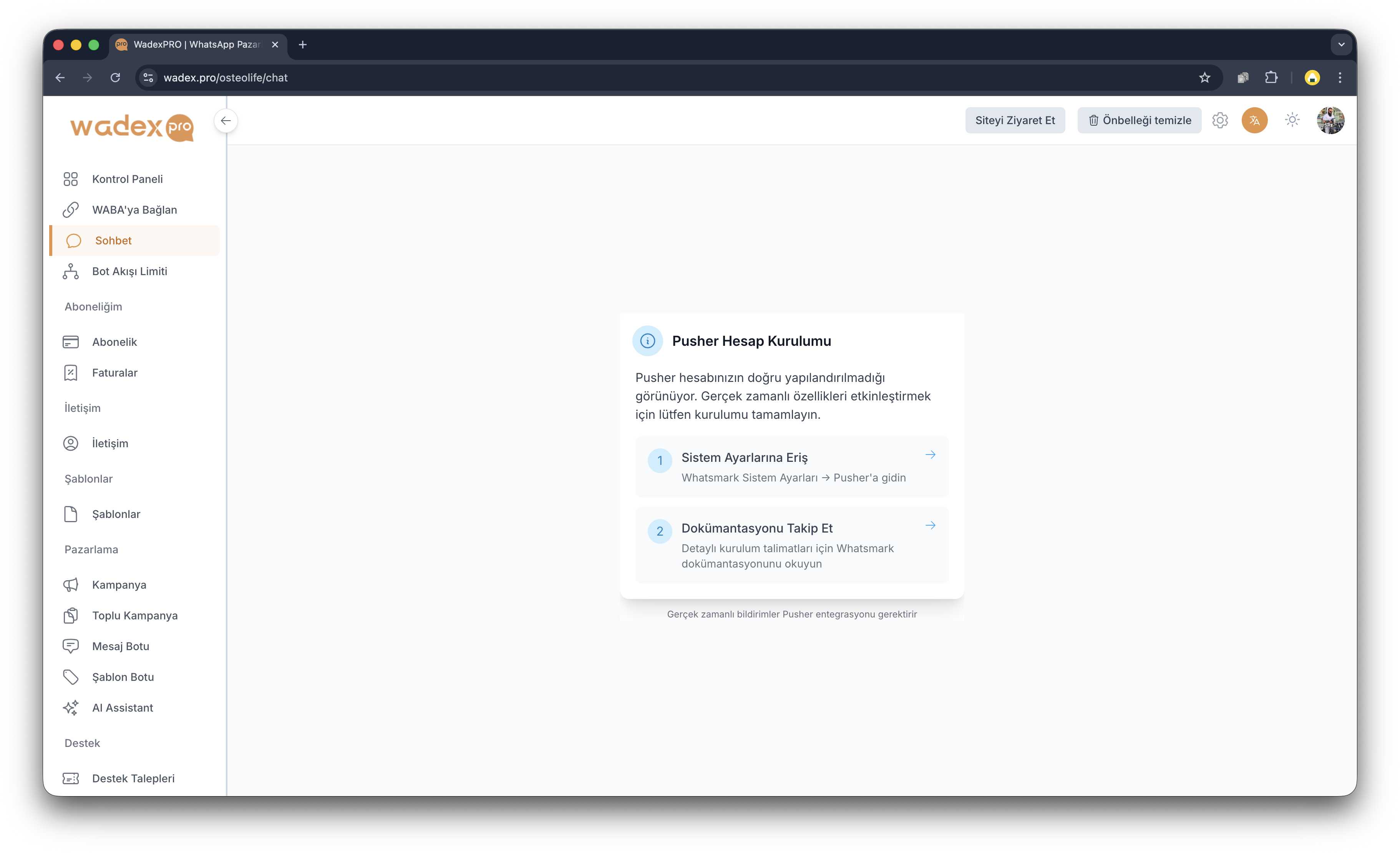 Sohbet ekranı ve gerçek zamanlı bildirim uyarısı