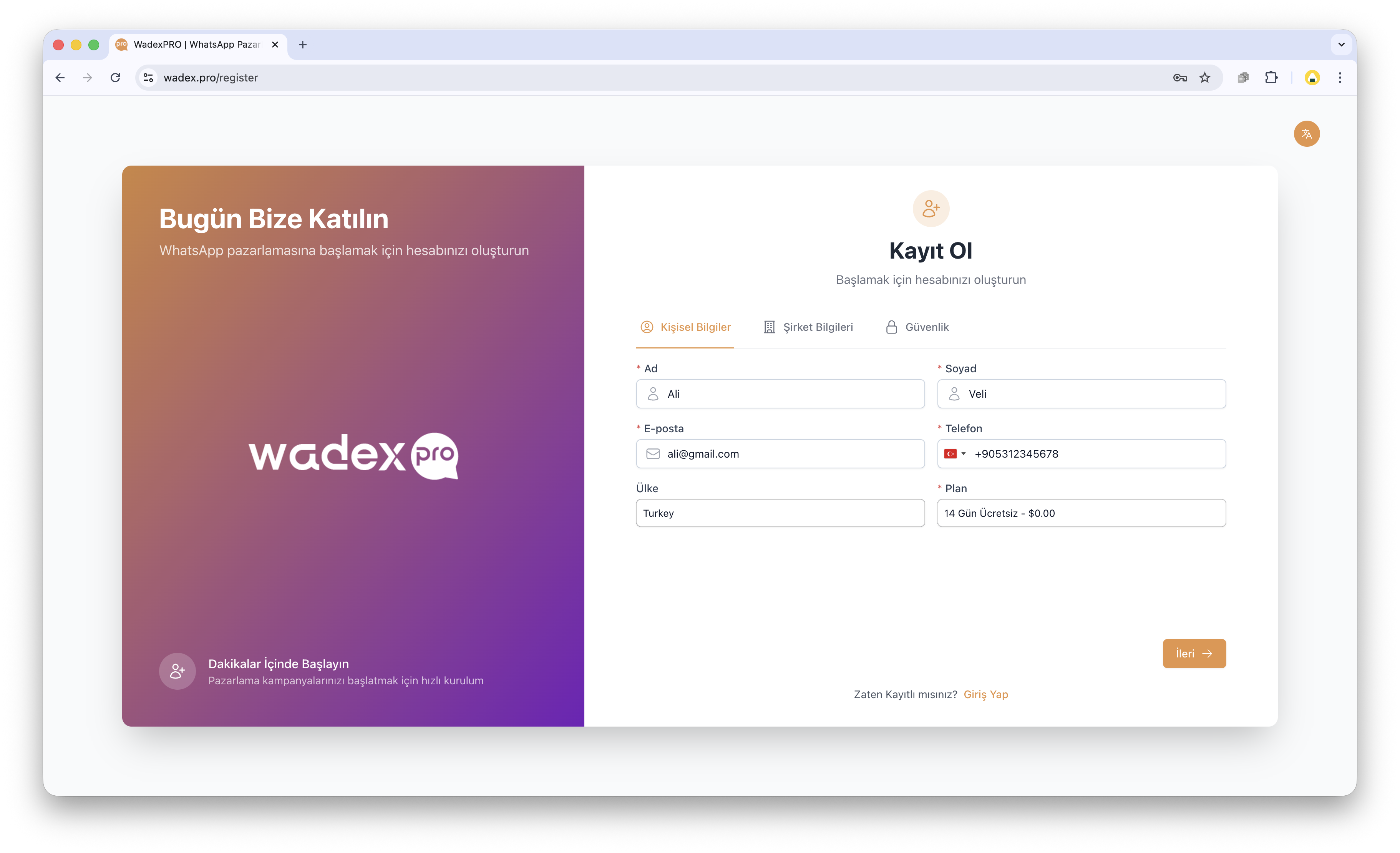 Kişisel Bilgiler Ekranı