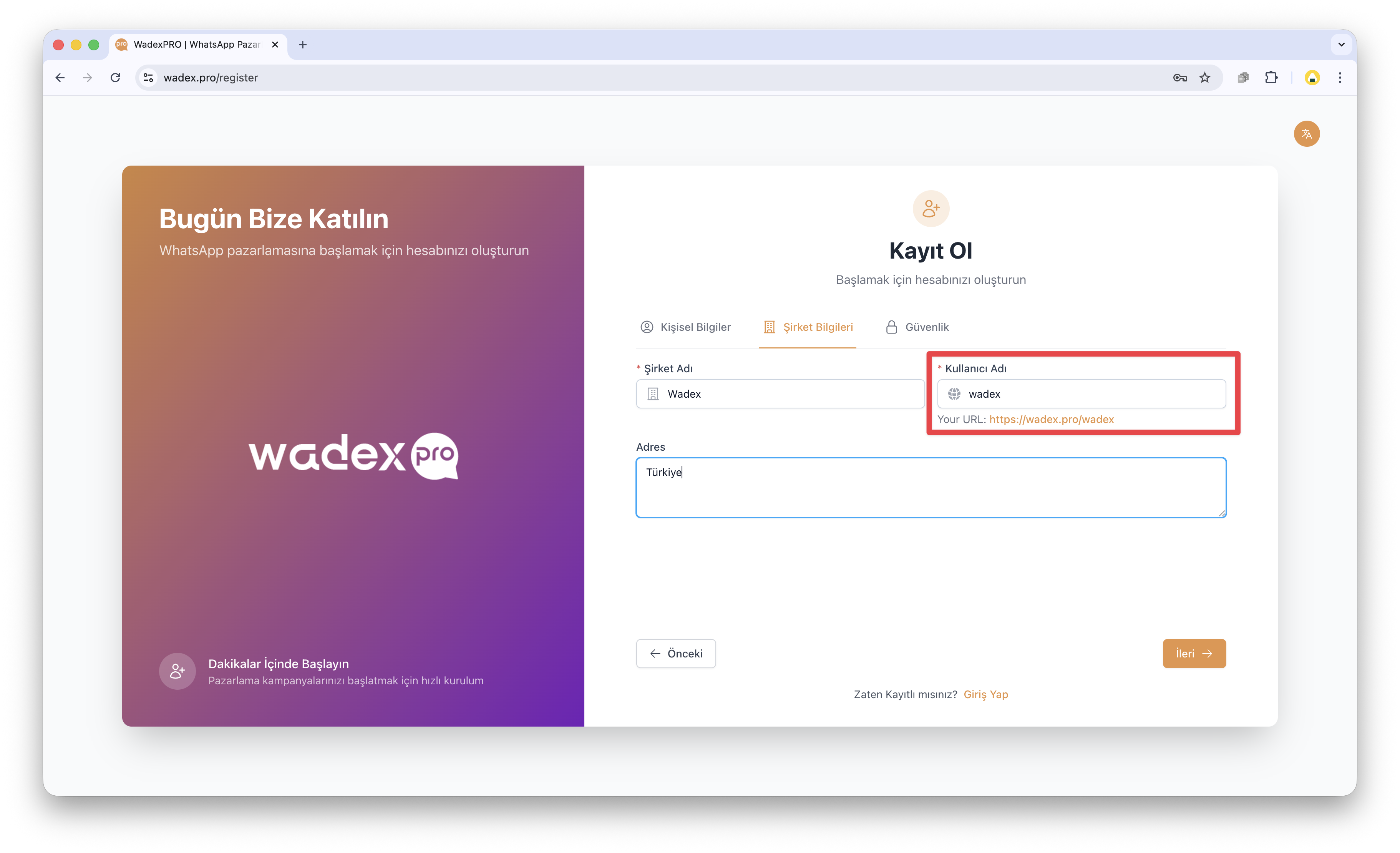 Kullanıcı Adı Ekranı