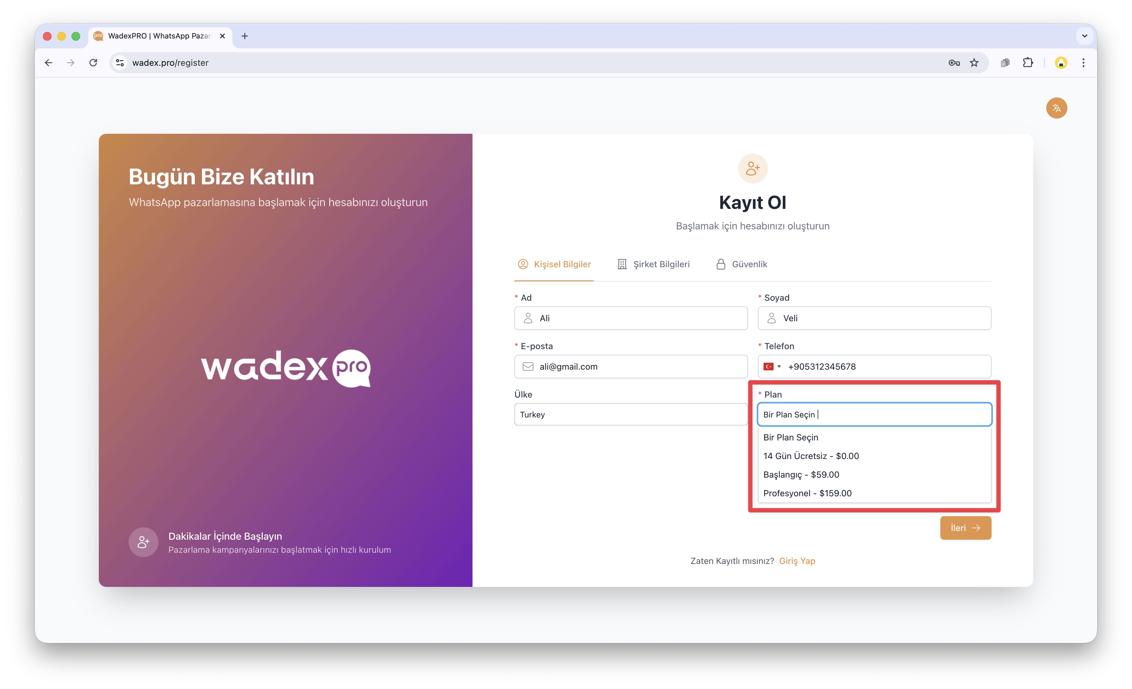Plan Seçimi Ekranı