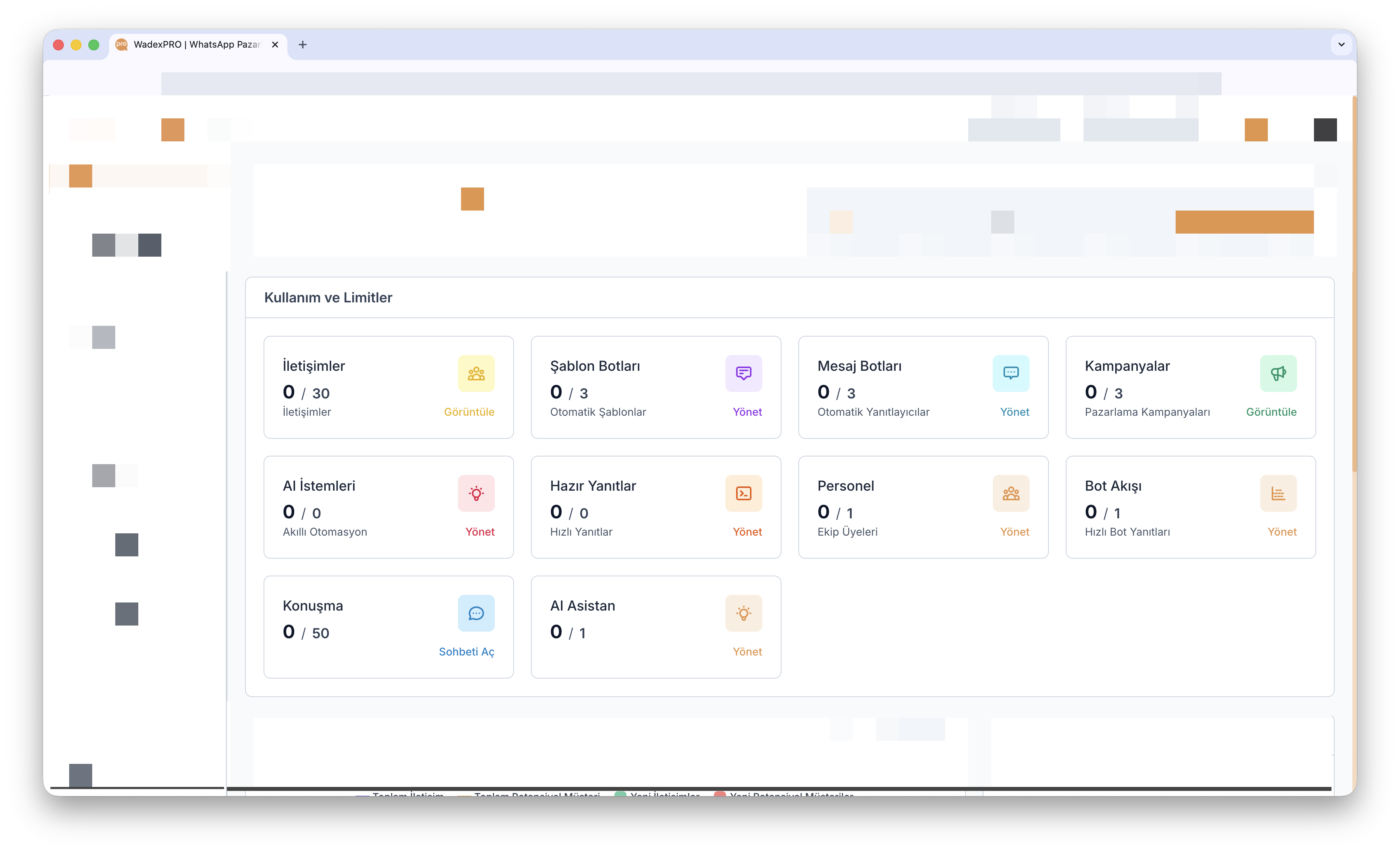 Wadex Pro kullanım ve limit kartları